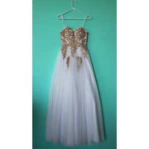 City Triangles Gold and White Beaded Wedding Dress